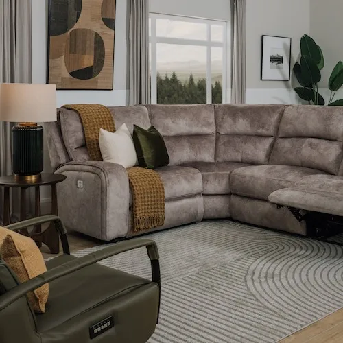 Small Grey Fabric Reclining Corner Sofa - Oscar from EZ Living Furniture.