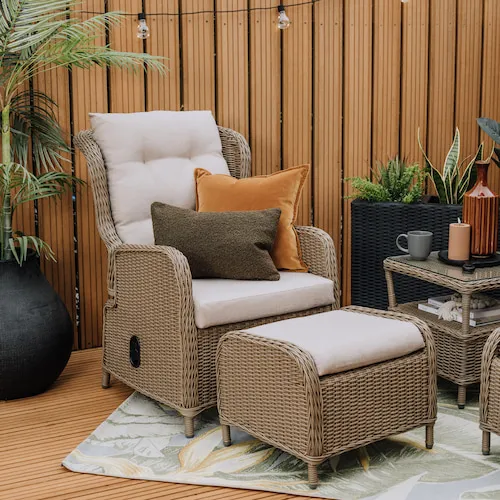 Laurel 2 Recliner Ottoman Wicker Sets with Table from EZ Living Furniture.