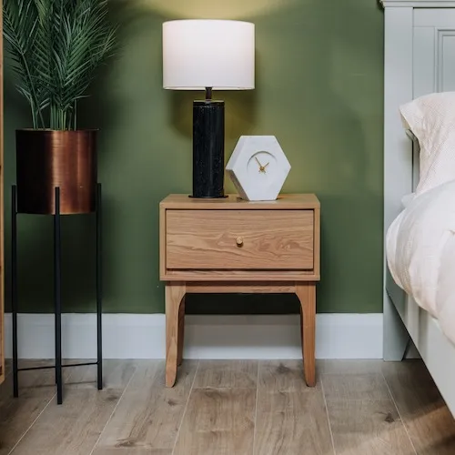 Lohas Small Black Wooden Lamp with White Shade at EZ Living Furniture.