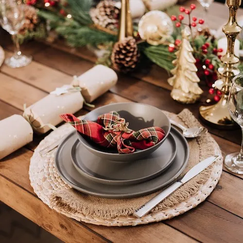 Tartan Christmas table decor at EZ Living Furniture.