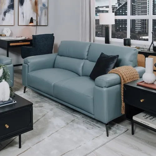 Lagoon 3 seater blue leather sofa at EZ Living Furniture.