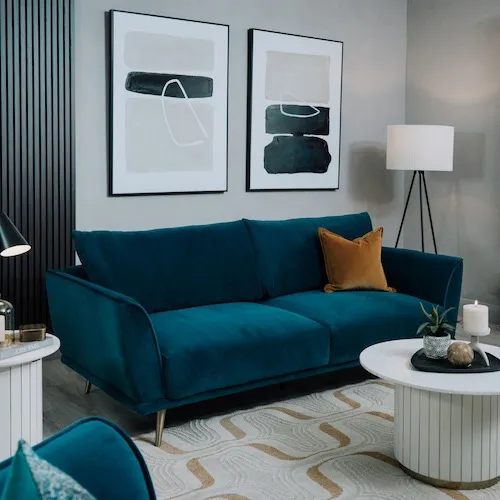 4 seater teal velvet highback sofa at EZ Living Furniture.