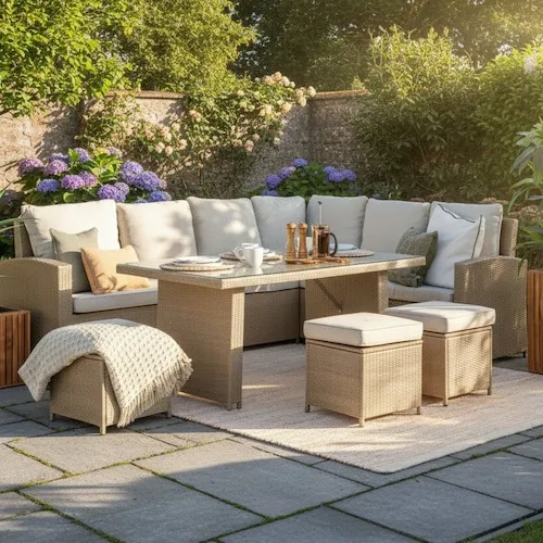 Garden Set with Decorative Outdoor Rug.