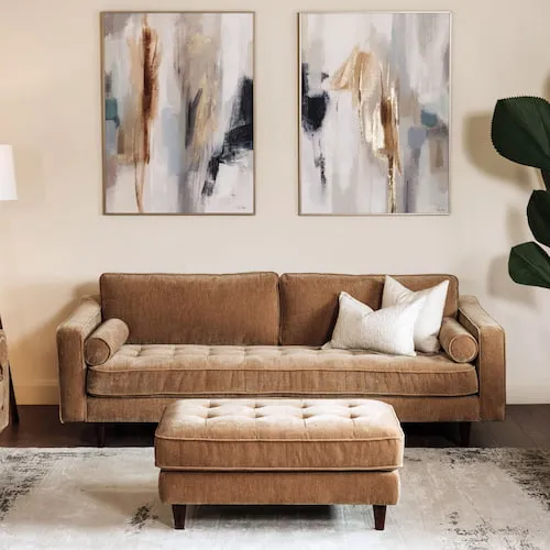 Genoa 3 Seater Brown Fabric Chesterfield Sofa at EZ Living Furniture.