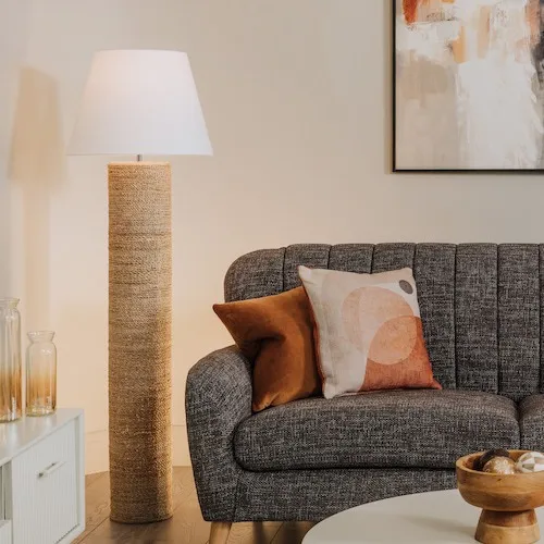 Melody Abaca Floor Lamp with white shade at EZ Living Furniture.