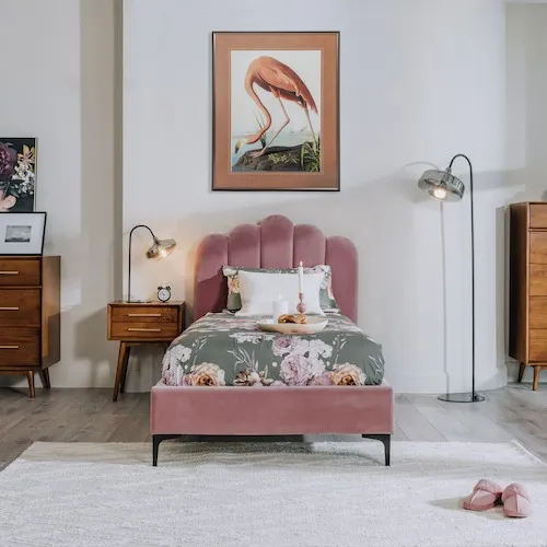 Faye Pink Armchair & Footstool Set at EZ Living Furniture.