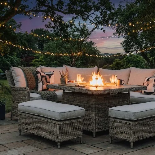 Monterey Corner Garden Set with Firepit Table at EZ Living Furniture.