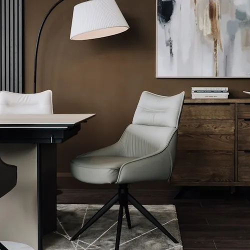 Turin Grey Leather Swivel Dining Chair at EZ Living Furniture.