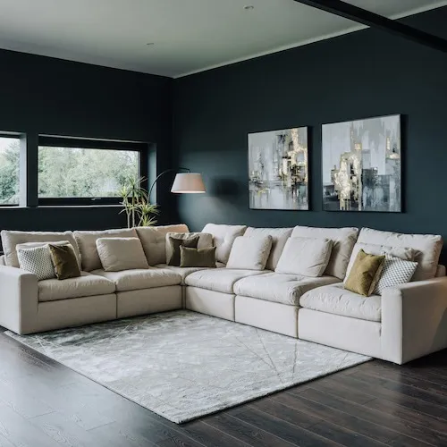 Cozy Medium Beige Easy Clean Fabric Corner Sofa at EZ Living Furniture.
