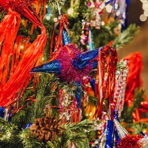 Fine tinsel on Christmas tree