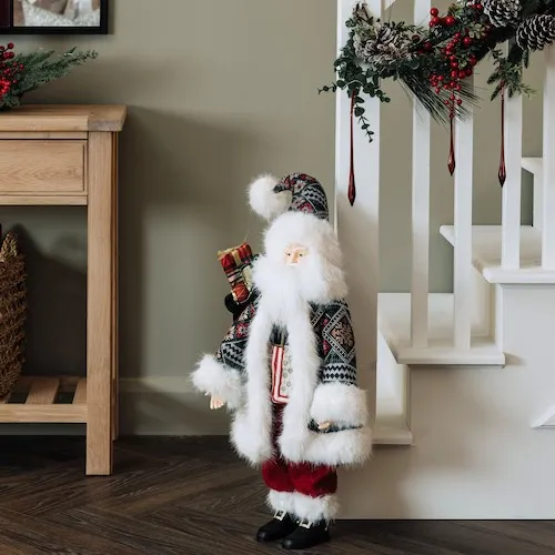 Red Fabric Nordic Santa Standing Figurine at EZ Living Furniture.