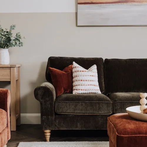 Cotswold Sofa with Rust & Cream Cushions at EZ Living Furniture.