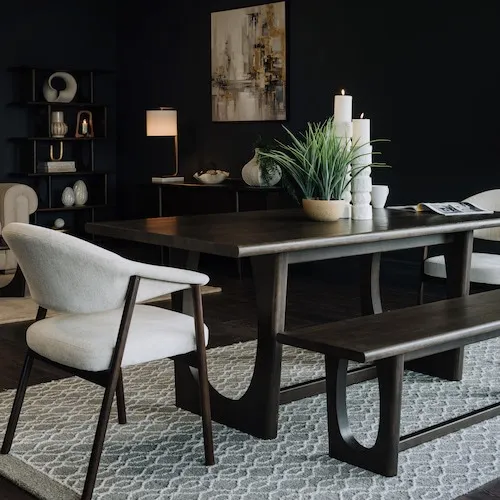 Flow Espresso Brown Dining Table with Elk Lounge Dining Chairs at EZ Living Furniture.