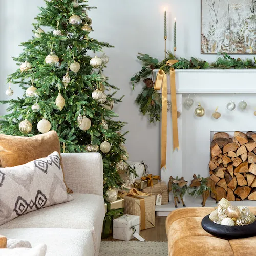 Rockefeller Christmas Tree with gold theme from EZ Living Furniture.