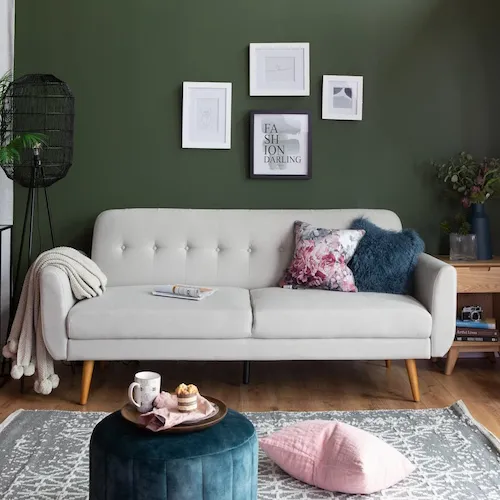Metro sofa bed with cushions and throws from EZ Living Furniture.