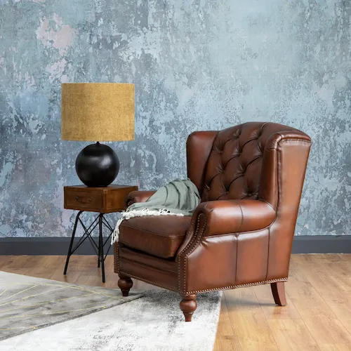 Adare brown leather chesterfield armchair from EZ Living Furniture.