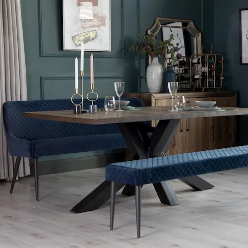 Ottowa blue velvet dining benches from EZ Living Furniture.