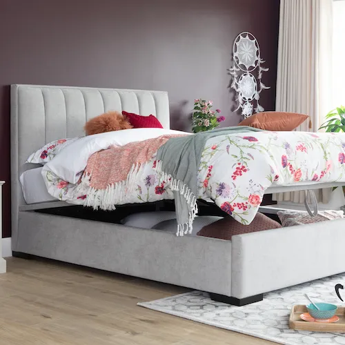 Grey fabric ottoman Liberty bed frame from EZ Living Furniture.