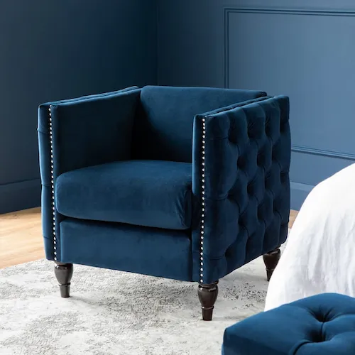 Majestic blue velvet armchair from EZ Living Furniture.
