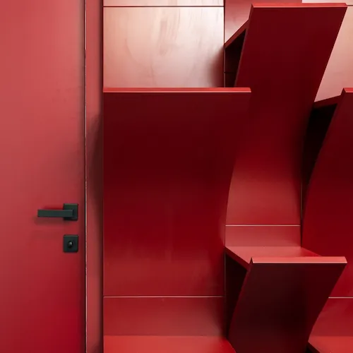 Painted red room with red door.