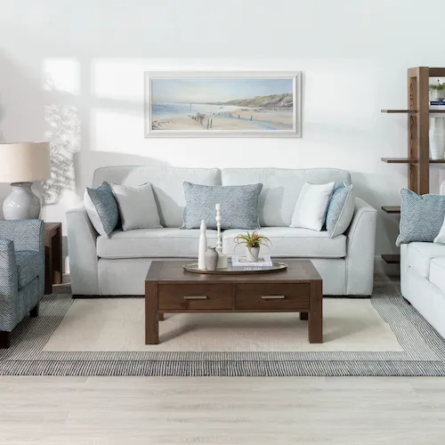 White painted room with 4 seater Santorini fabric sofa from EZ Living Furniture.