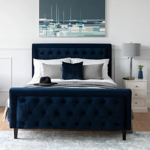Majestic blue velvet bed frame from EZ Living Furniture.