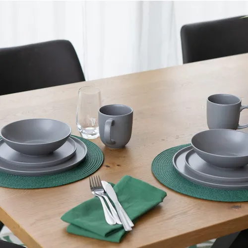 Speckle grey dinnerware from EZ Living Furniture.