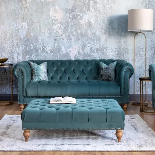 Adare teal velvet sofa from EZ Living Furniture.
