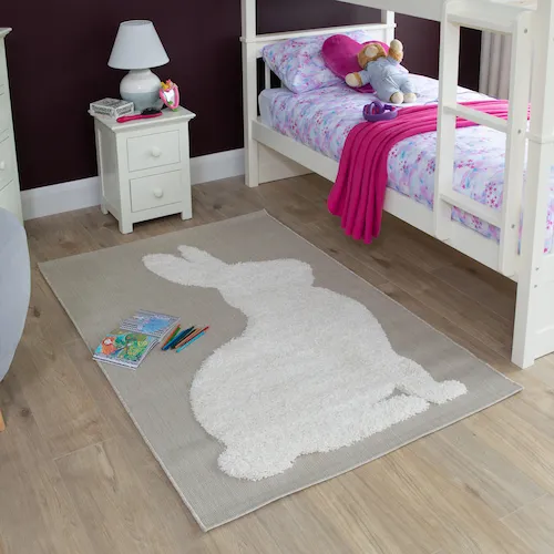 Grey and white plush rabbit rug from EZ Living Furniture.