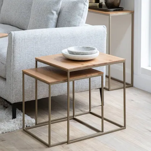 Aston Oak and gold nest of tables from EZ Living Furniture.