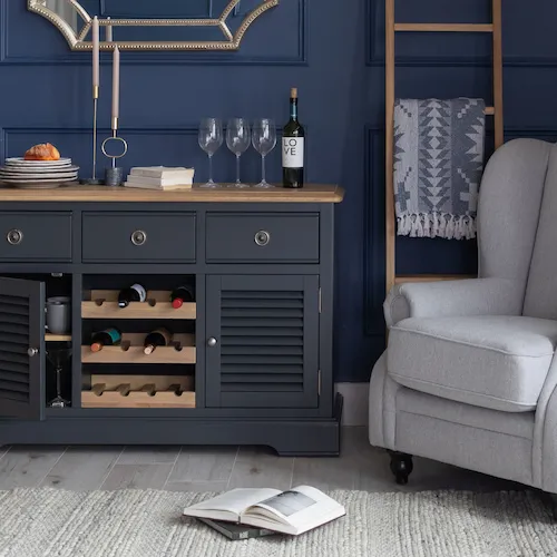 Toulouse dark grey sideboard with wine rack.