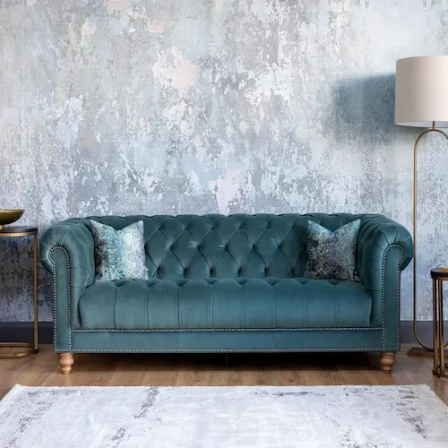 Adare teal velvet 3 seater sofa from EZ Living Furniture.