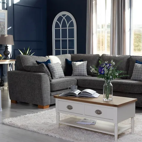 Baltimore 1.5L and 2.5R grey fabric corner sofa from EZ Living Furniture.