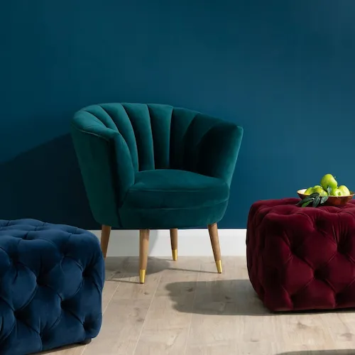 Blush teal velvet armchair from EZ Living Furniture.