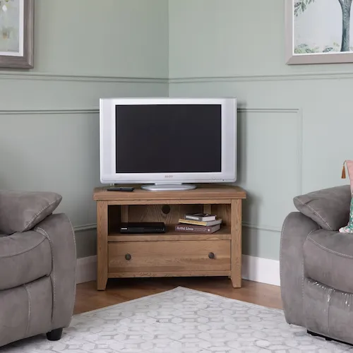 Country Cottage smoked oak corner TV unit from EZ Living Furniture.