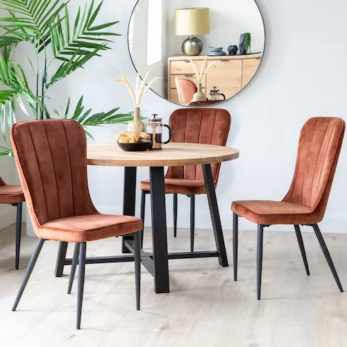 Heuston rust velvet dining chairs from EZ Living Furniture.