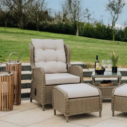 Laurel 2 Recliner Ottoman Wicker Sets with Table at EZ Living Furniture.