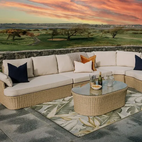 Saint Tropez Off-White Corner Sofa & Oval Coffee Table Garden Set at EZ Living Furniture.