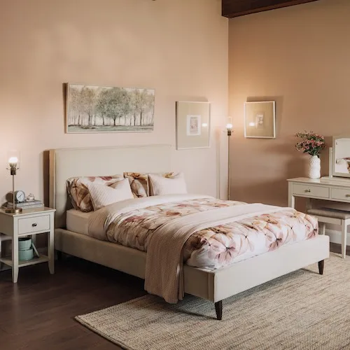 Emilia Bed Frame with Leanne Floor Lamp & Table Lamp