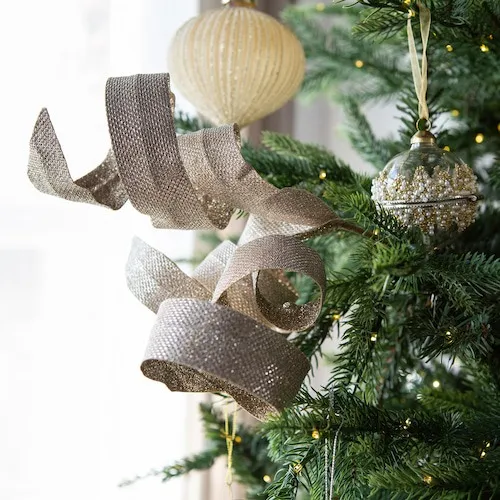 Gold Ribbon Christmas tree spray