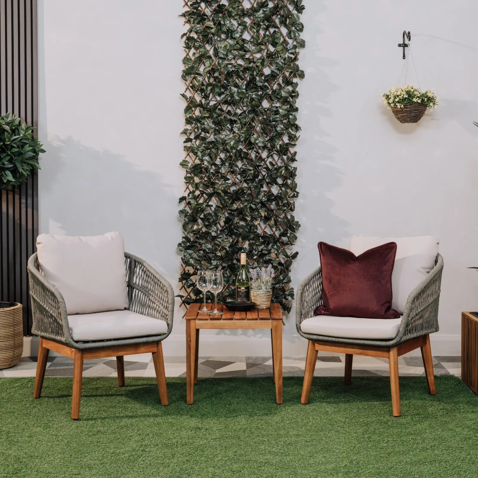 Flores 2 Wicker Chairs & Acacia Table Garden Set at EZ Living Furniture