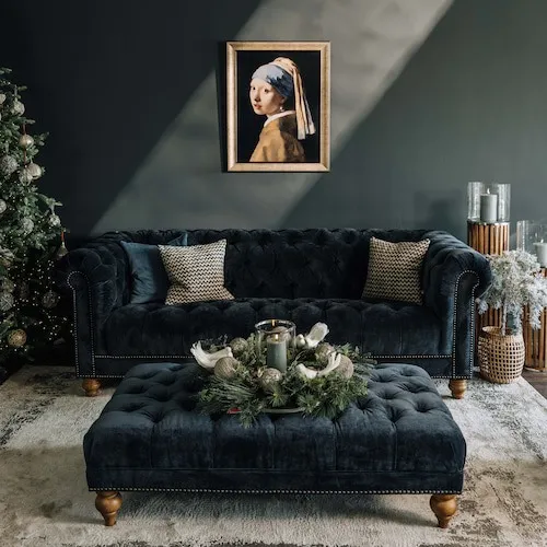 Dark blue Christmas theme at EZ Living Furniture.